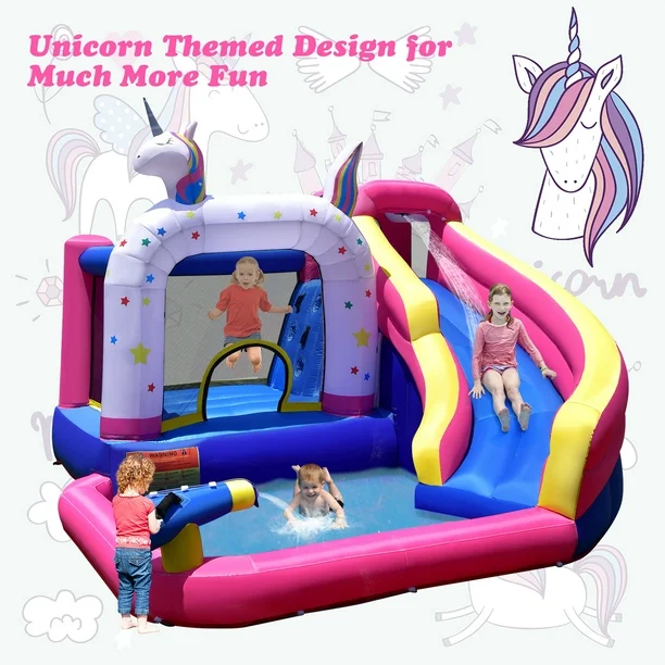 Double Water Slide with Climbing Wall 6.5x13x11 FT Inflatable Double Water Slide
