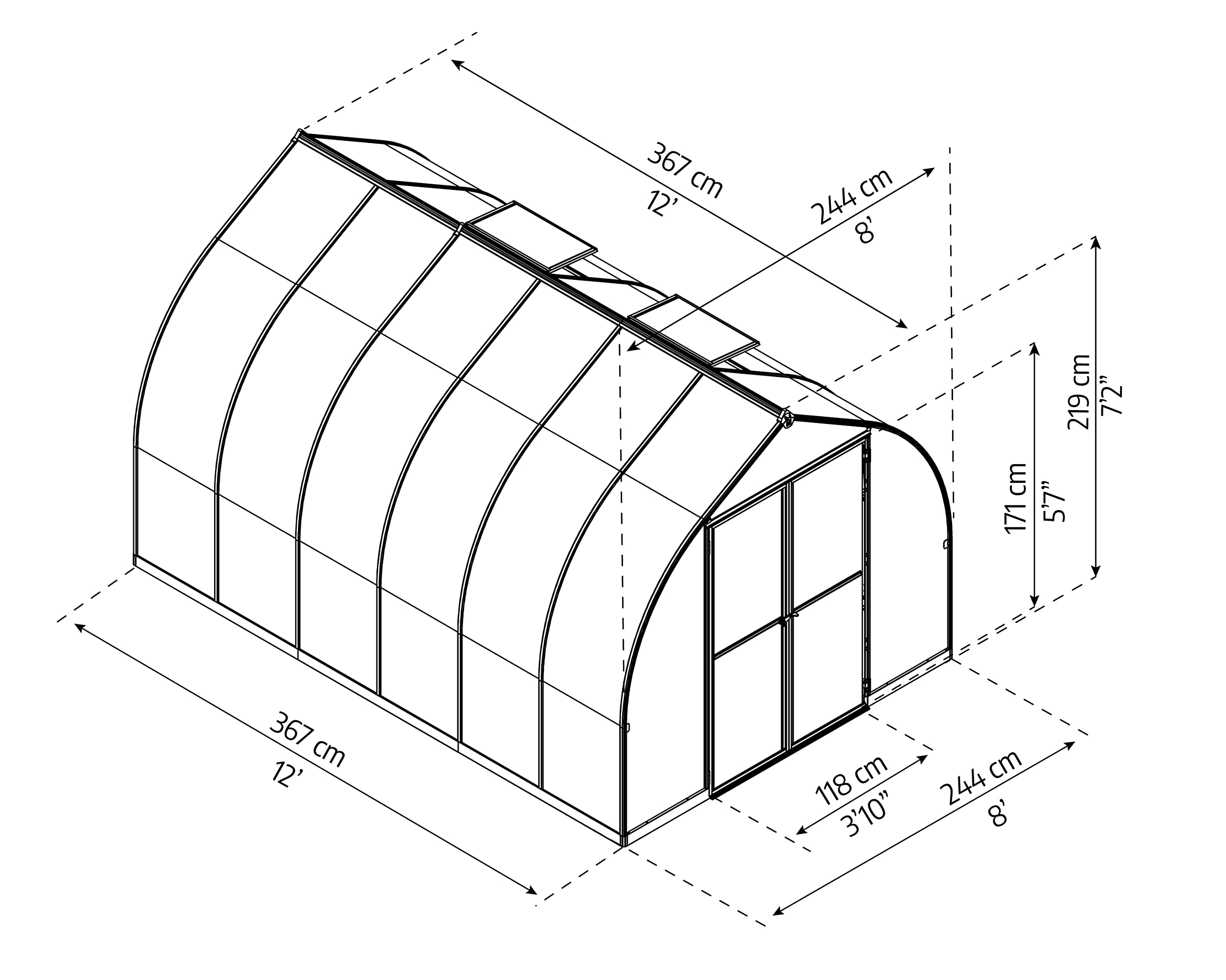 【Home&Garden】Bella Hobby Greenhouse, 8' x 12', Silver with Twin Wall Glazing