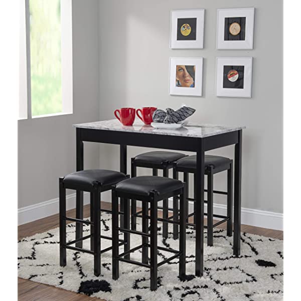 Linon Black 3 Piece Faux Marble Tavern Set