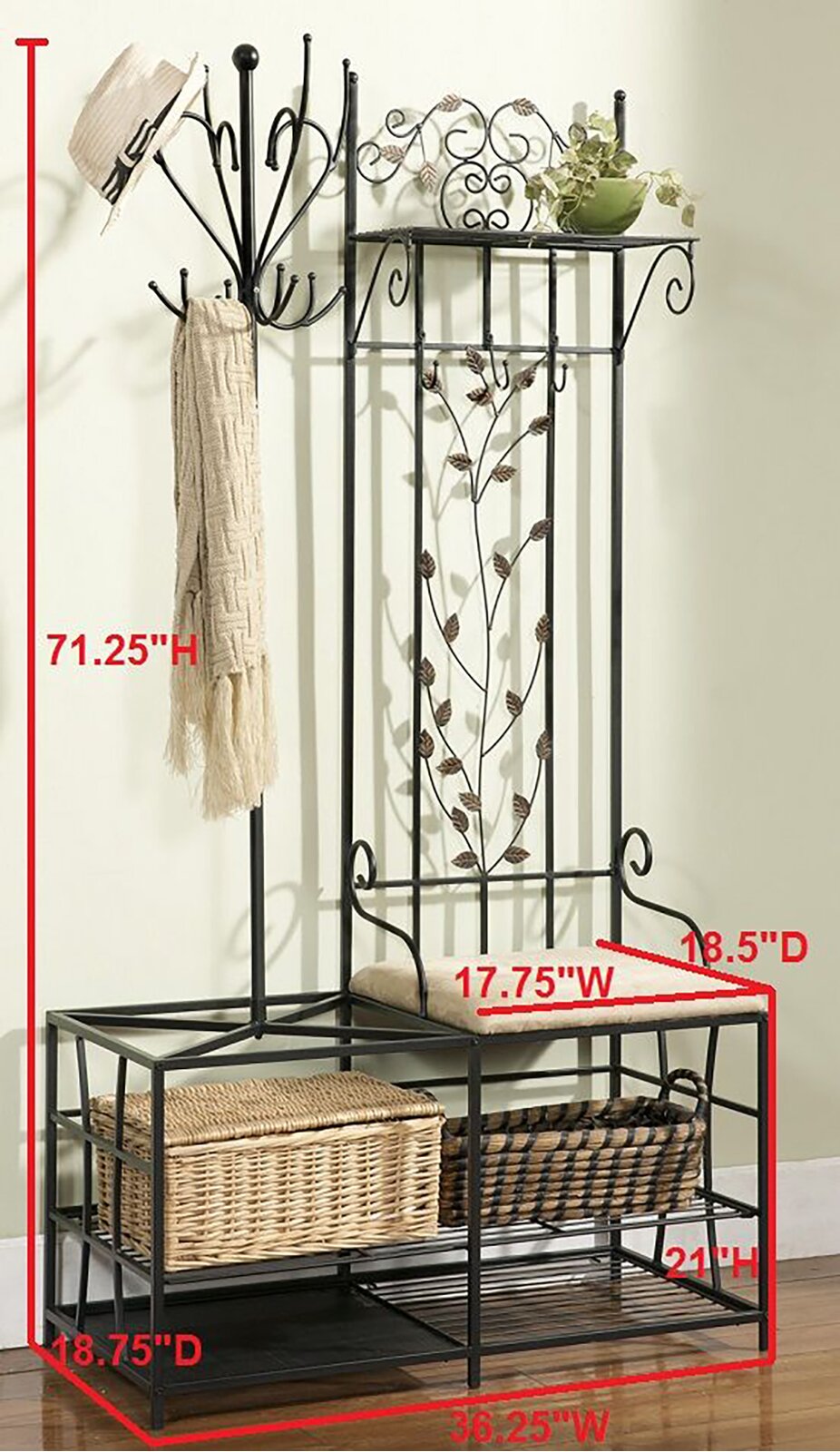 【Furniture】Clift 36.25'' Wide Hall Tree with Shoe Storage