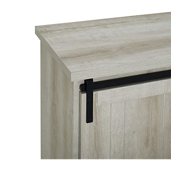 Walker Edison Beaumont Modern Farmhouse Sliding Slat Door Storage Cabinet, 32 Inch, White Oak White Oak Groove Door Cabinet