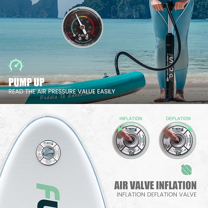 FunWater Inflatable Stand UP Paddle Board Ultra-Light Green Pink Everything Included ISUP, Adj Paddle, Pump, SUP Backpack, Leash, Waterproof Bag, Non-Slip Deckpad Youth