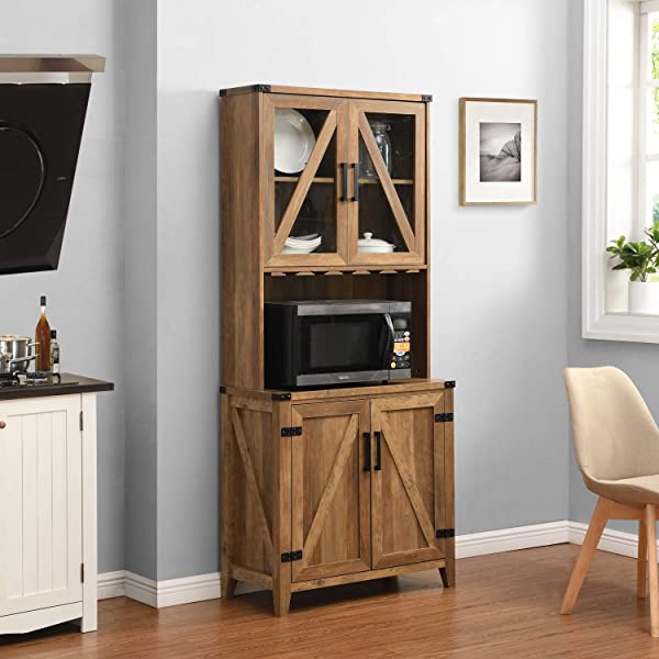 Mahogany Bar Cabinet with Upper Glass Cabinet