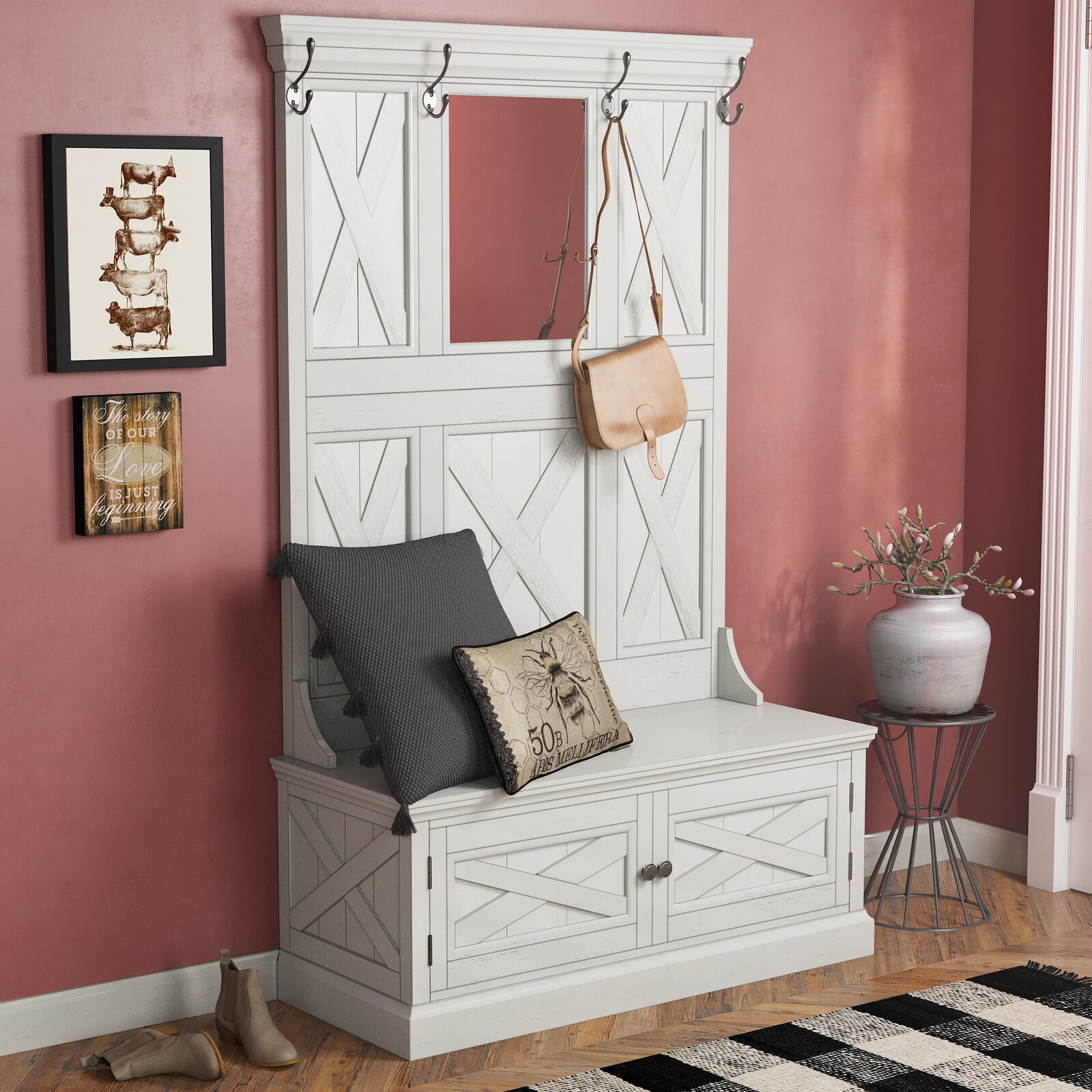 【Furniture】Lana 45'' Wide Mahogany Solid Wood Hall Tree with Bench