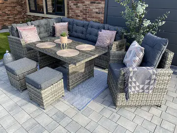 Sorrento Grey Rattan Outdoor Garden Dining Set 8 Seat – Right Side Facing
