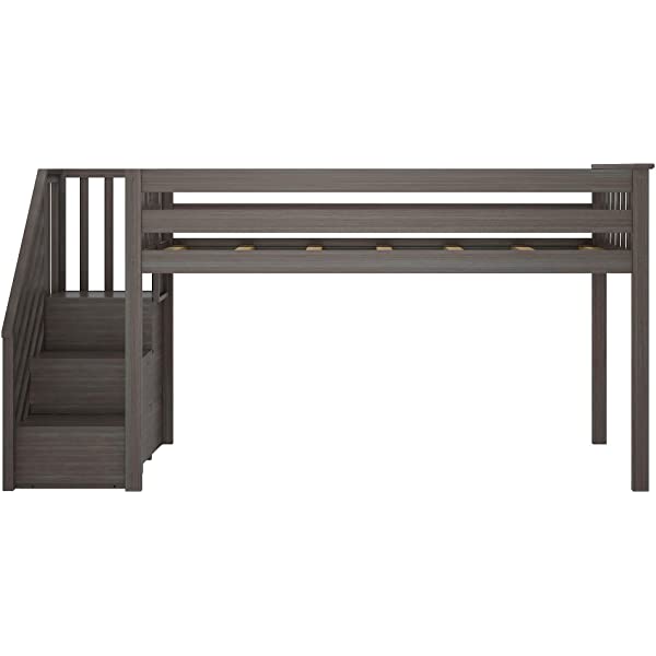 Max & Lily Twin Low Loft Bed with Staircase, White White Low Loft + Staircase Bed