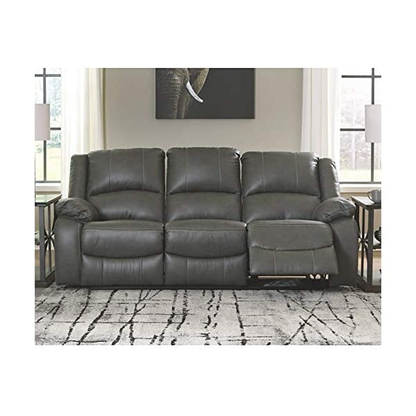 Signature Design by Ashley - Calderwell Contemporary Faux Leather Double Reclining Loveseat w/ Console - Adjustable - Gray Manual Loveseat Grey