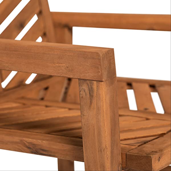 Walker Edison 5 Person Outdoor Wood Chevron Patio Furniture Dining Set Table Chairs Bench All Weather Backyard Conversation Garden Poolside Balcony, 4 Piece, Brown Brown 4 Piece Dining Set