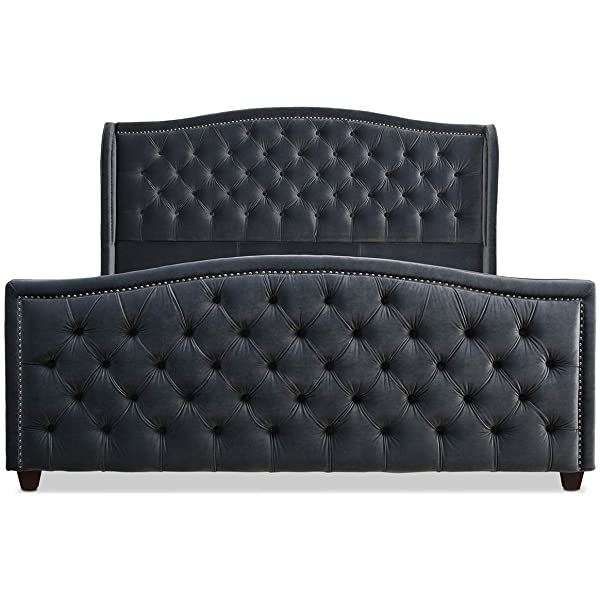 Jennifer Taylor Home Marcella Collection Queen Wingback Tufted Hand-Applied Nail Heads Upholstered Bed, Antique White Antique White Queen