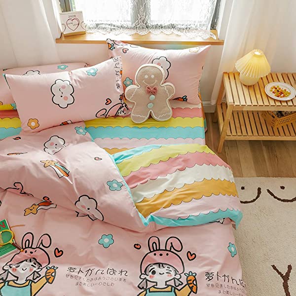New Cartoon Animals Elephant Print Duvet Cover Sets for Kids 100% Cotton Reversible Soft 3 Pieces Kids Bedding Duvet Cover Pillowcases Kawaii Cloud Bedding Sets, Queen/Full Full/Queen (1 Duvet Cover + 2 Pillowcases) Multi A00 Elephant Bunny Balloon