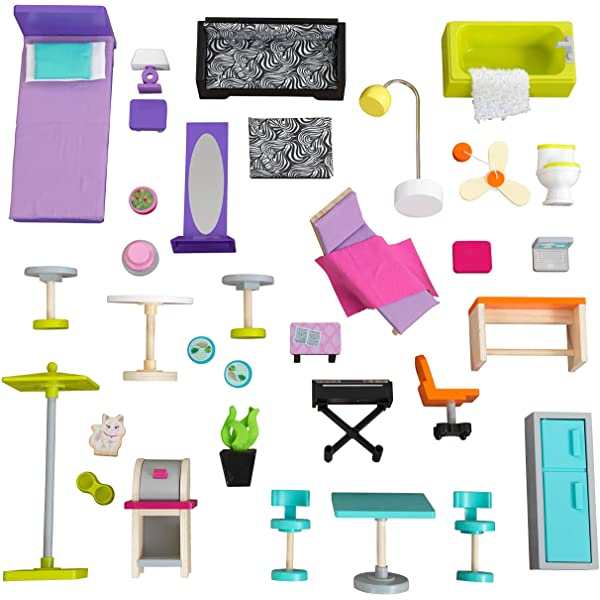 Wooden Modern Dollhouse with Lights & Sounds, Pool and 36 Accessories, Gift for Ages 3+ 49.25