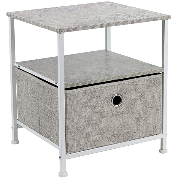 Sorbus Nightstand 1-Drawer Shelf Storage- Bedside Furniture & Accent End Table Chest for Home, Bedroom, Office, College Dorm, Steel Frame, Wood Top, Easy Pull Fabric Bins (Rustic Wood)