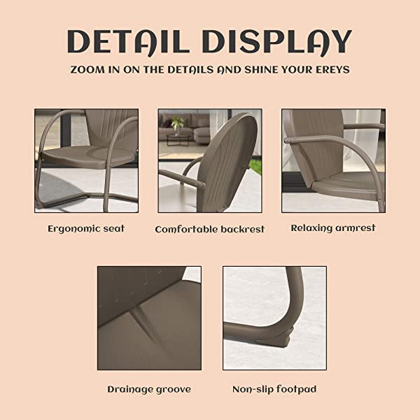 PURPLE LEAF Outdoor Patio Bistro Set, 3 Pieces Retro Porch Furniture Set 2 C-Spring Metal Outdoor Chairs and Round Side Table, Blue