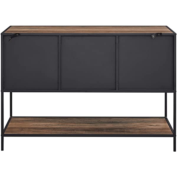 Walker Edison Malcomb Urban Industrial Metal Mesh Double Door Rolling Bar Cabinet, 33 Inch, Rustic Oak Rustic Oak 33 Inch