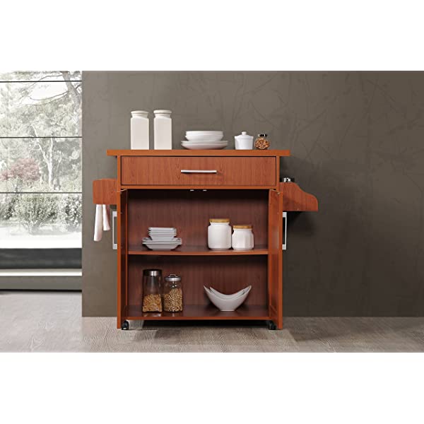 Hodedah Kitchen Island with Spice Rack, Towel Rack & Drawer, Black with Beech Top Black-beech