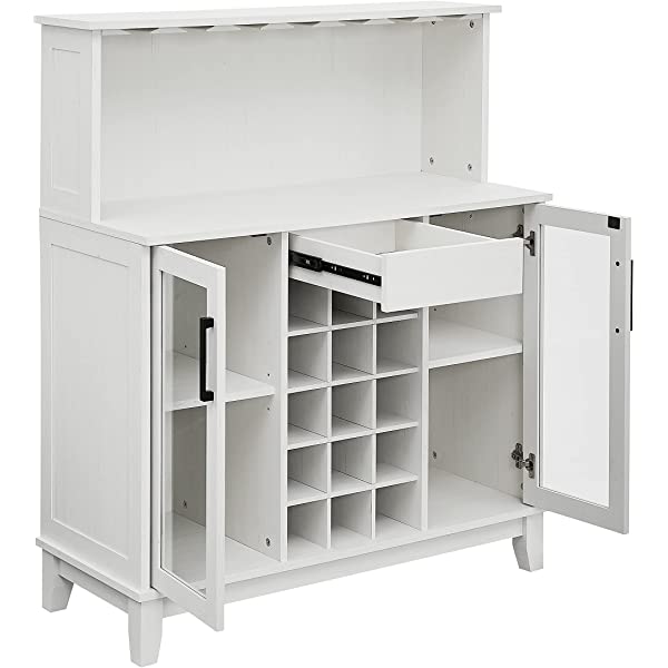 Bar Cabinet with Wine Rack and Glass Doors (Grey wash- Solid)