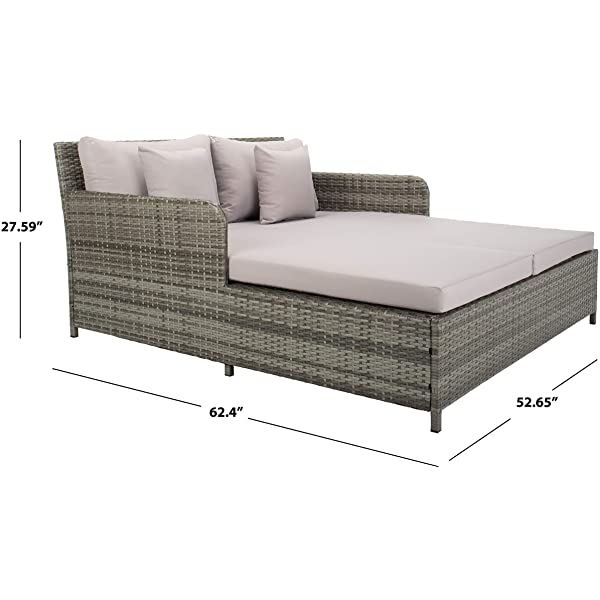 Safavieh Outdoor Collection Cadeo Brown Cushion Daybed PAT7500C, Grey/White