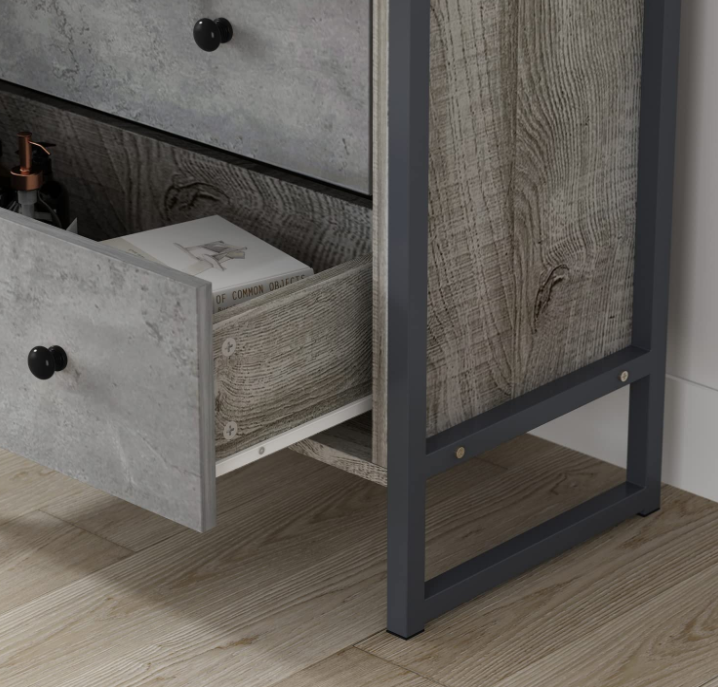 DiDuGo Wood 4 Drawer Dresser Grey Dresser with Metal Frame, Drawer Chest for Bedroom Chest of Drawers (25.2”L x 11.8”W x 29.5”H)