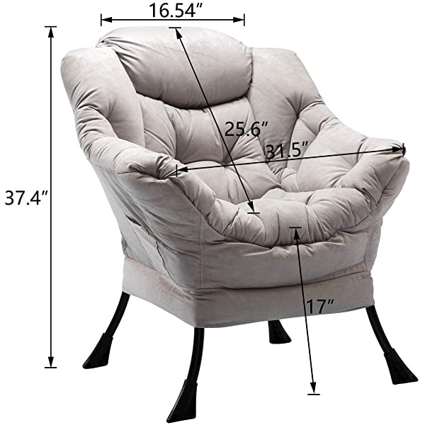 AbocoFur Modern Large Cotton Fabric Lazy Chair，Accent Contemporary Lounge Chair, Single Steel Frame Leisure Sofa Chair with Armrests and A Side Pocket, Beige