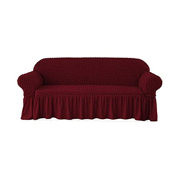 skyfiree Couch Cover Gray Sofa Slipcover Universal High Stretch Couch Cover 1 Piece Soft Sofa Cover for 3 Cushion Couch Elastic Durable Furniture Protector with Skirt 3 Seater Grey