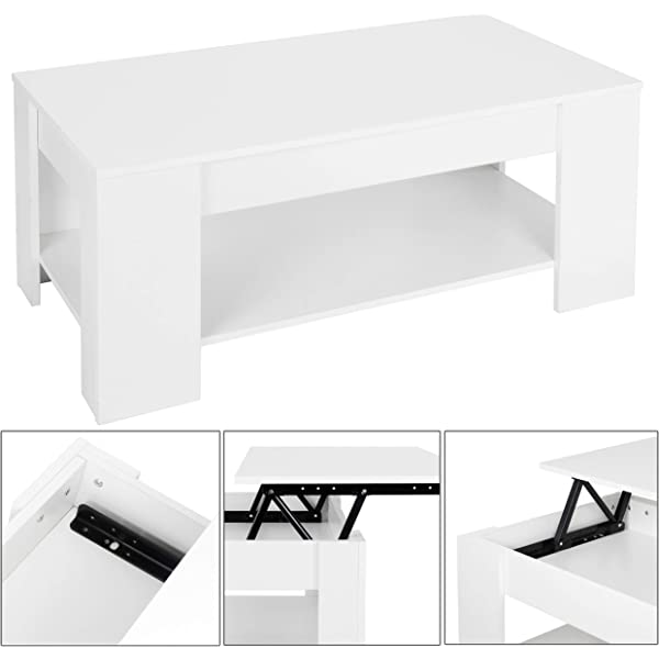 SUPER DEAL Lift Top Coffee Table w/Hidden Compartment and Storage Shelves Pop-Up Storage Cocktail Table for Living Room Reception Room Espresso