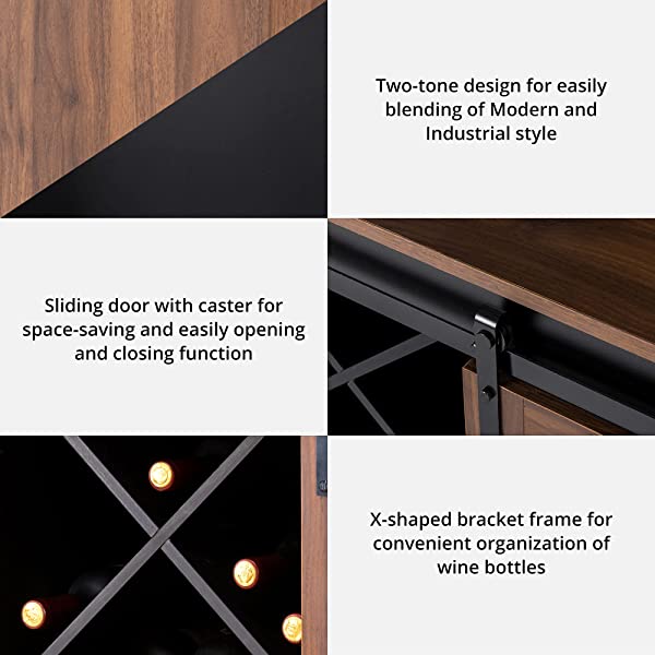Glitzhome Wood Rustic Wine Cabinet 2-Sections Bar Cabinet with Wine Storage 31.5”L Sideboard Table with Drawers Wood Sideboard with Wine Display for Kitchen Dining Room 2 piece