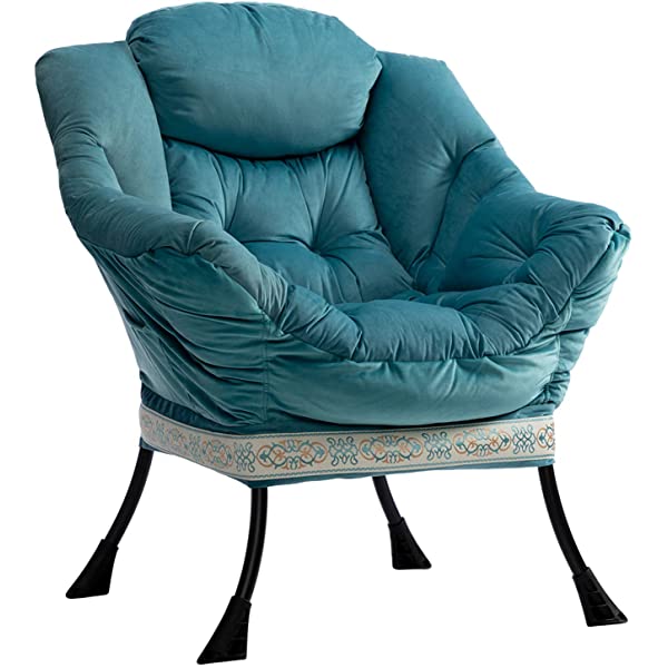 AbocoFur Modern Large Cotton Fabric Lazy Chair，Accent Contemporary Lounge Chair, Single Steel Frame Leisure Sofa Chair with Armrests and A Side Pocket, Beige