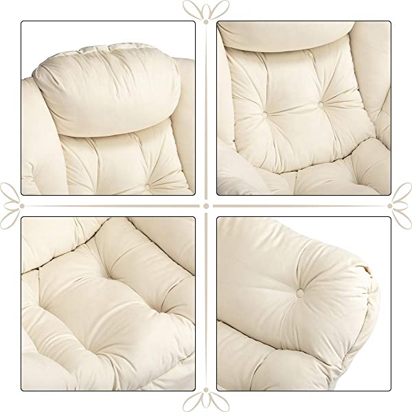 AbocoFur Modern Large Cotton Fabric Lazy Chair，Accent Contemporary Lounge Chair, Single Steel Frame Leisure Sofa Chair with Armrests and A Side Pocket, Beige