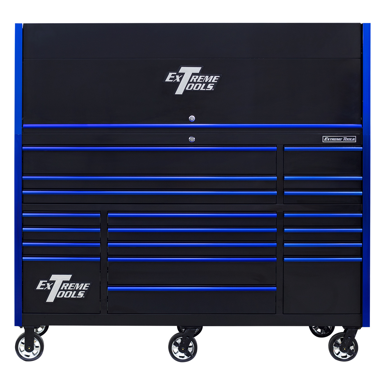 used toolboxExtreme Tools 72in. x 30in. 19 Drawers Triple Bank Roller Cabinet and Power Workstation Hutch Combo