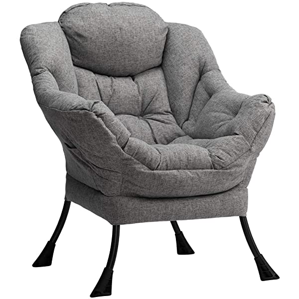 AbocoFur Modern Large Cotton Fabric Lazy Chair，Accent Contemporary Lounge Chair, Single Steel Frame Leisure Sofa Chair with Armrests and A Side Pocket, Beige