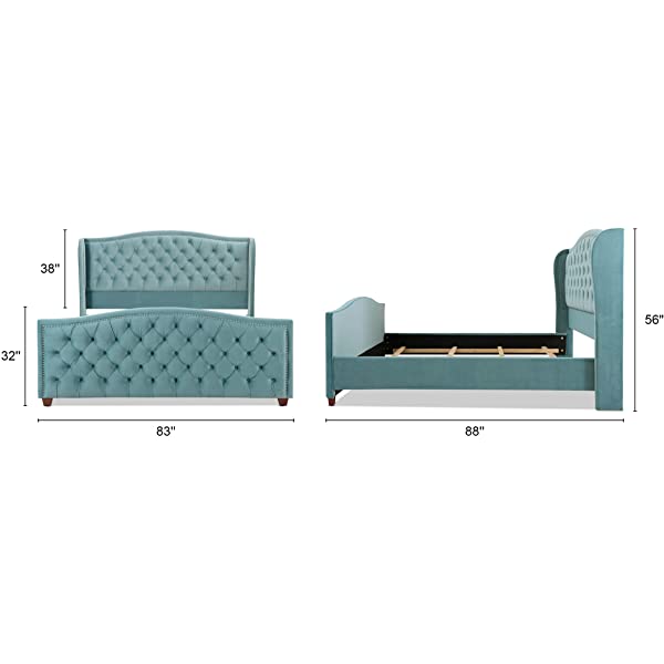 Jennifer Taylor Home Marcella Collection Queen Wingback Tufted Hand-Applied Nail Heads Upholstered Bed, Antique White Antique White Queen