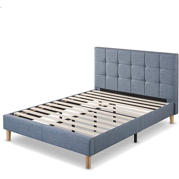 ZINUS Lottie Upholstered Platform Bed Frame / Mattress Foundation / Wood Slat Support / No Box Spring Needed / Easy Assembly, Grey, Queen Grey Queen Standard