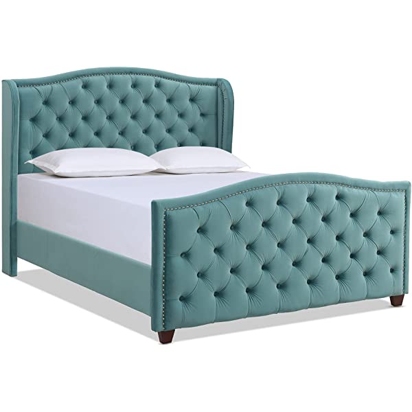 Jennifer Taylor Home Marcella Collection Queen Wingback Tufted Hand-Applied Nail Heads Upholstered Bed, Antique White Antique White Queen