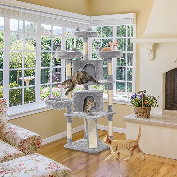 Yaheetech 68.5in Multi-Level Cat Tree Large Cat Condo with Sisal-Covered Platforms Scratching Board & Scratching Posts, Cozy Perches, Stable Cat Tower Cat Condo Pet Play House Dark Gray
