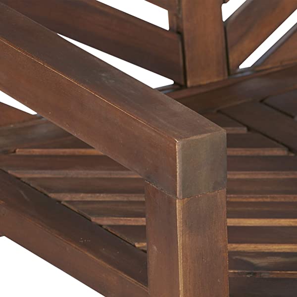 Walker Edison 5 Person Outdoor Wood Chevron Patio Furniture Dining Set Table Chairs Bench All Weather Backyard Conversation Garden Poolside Balcony, 4 Piece, Brown Brown 4 Piece Dining Set