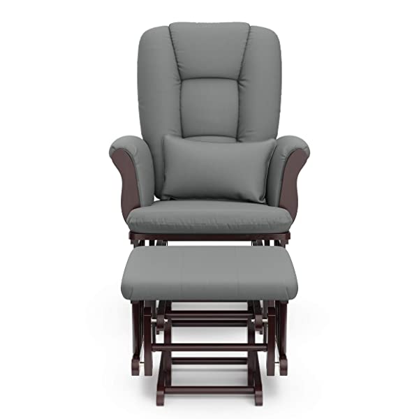 Storkcraft Tuscany Custom Glider and Ottoman with Free Lumbar Pillow, Black/Grey, Cleanable Upholstered Comfort Rocking Nursery Chair with Ottoman Black/Gray