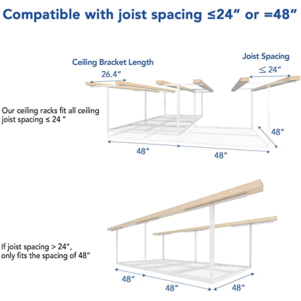 FLEXIMOUNTS 4x8 Overhead Garage Storage Rack Adjustable Ceiling Garage Rack Heavy Duty, 96