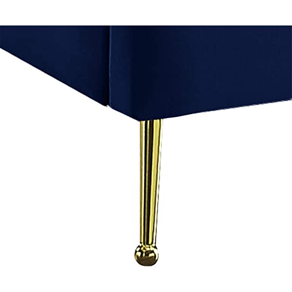 Meridian Furniture Lily Collection Modern | Contemporary Velvet Upholstered Bed with Deep Channel Tufting and Custom Gold Steel Legs, Queen, Cream Cream Queen