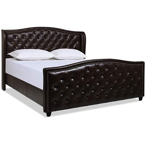 Jennifer Taylor Home Marcella Collection Queen Wingback Tufted Hand-Applied Nail Heads Upholstered Bed, Antique White Antique White Queen