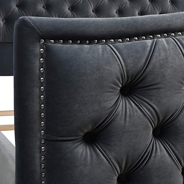 Jennifer Taylor Home Marcella Collection Queen Wingback Tufted Hand-Applied Nail Heads Upholstered Bed, Antique White Antique White Queen