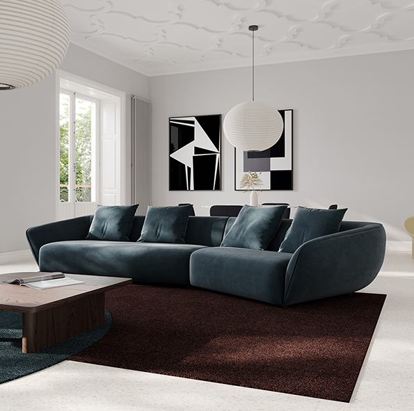 Acanva luxury mid-century velvet tufted low back sofa set