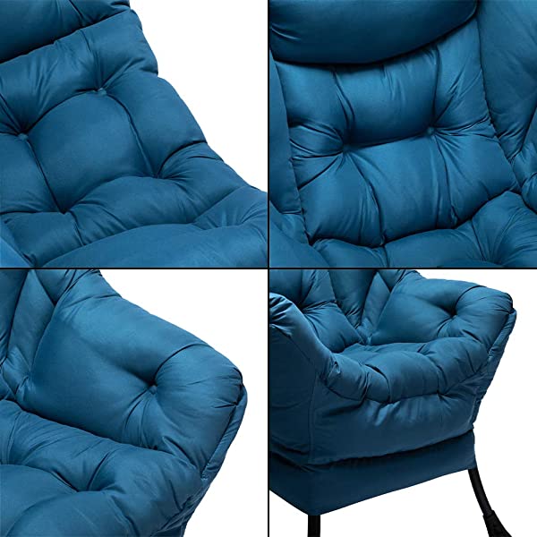 AbocoFur Modern Large Cotton Fabric Lazy Chair，Accent Contemporary Lounge Chair, Single Steel Frame Leisure Sofa Chair with Armrests and A Side Pocket, Beige