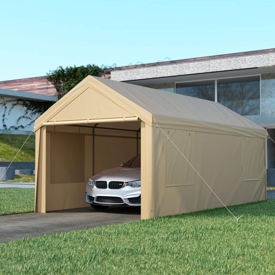 10x20ft Heavy Duty Covered Garage, Portable Car Garage, Bar