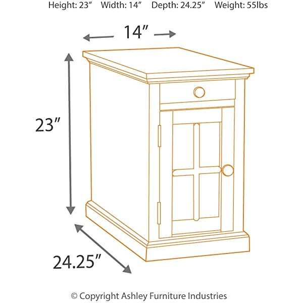 Signature Design by Ashley Tyler Creek Rustic Chair Side End Table with Pull-Out Tray & USB Ports, Brown Blackish Brown Table