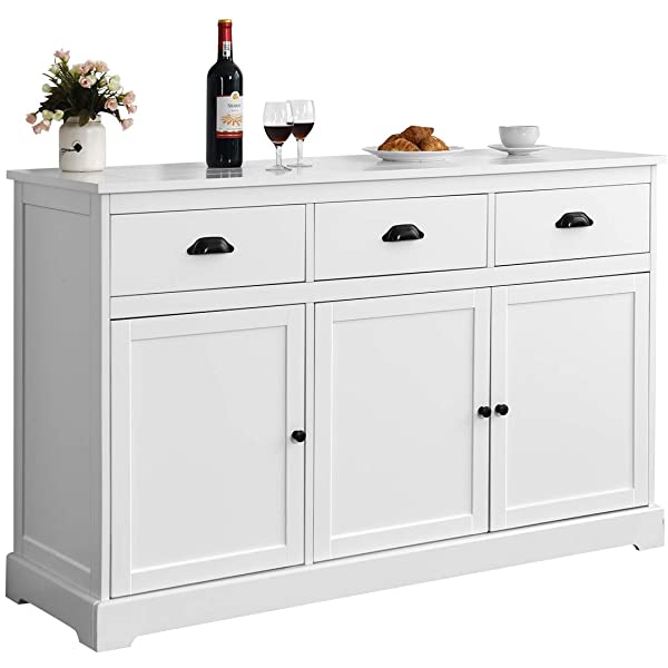 Giantex Sideboard Buffet Server Storage Cabinet Console Table Home Kitchen Dining Room Furniture Entryway Cupboard with 2 Cabinets and 3 Drawers Adjustable Shelves, White (White)