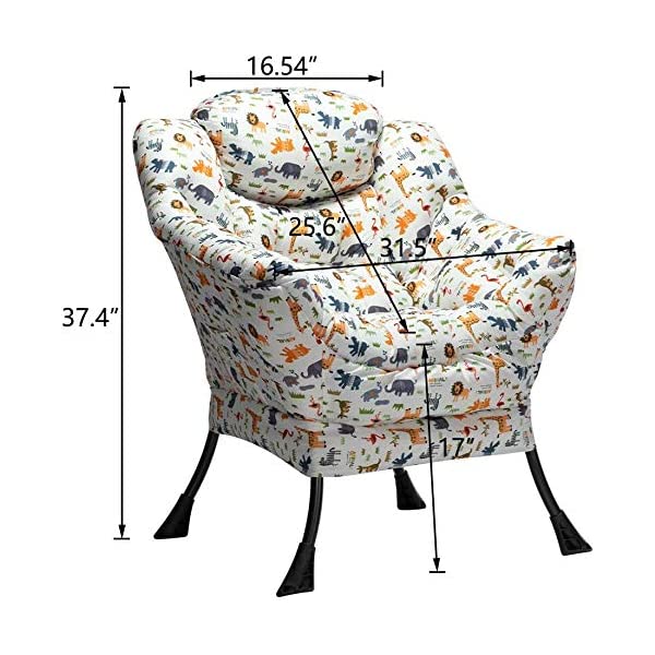 AbocoFur Modern Large Cotton Fabric Lazy Chair，Accent Contemporary Lounge Chair, Single Steel Frame Leisure Sofa Chair with Armrests and A Side Pocket, Beige