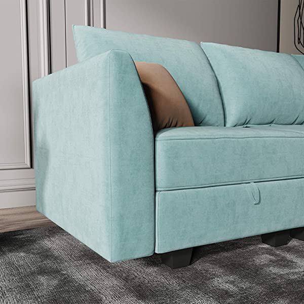 HONBAY Convertible Sectional Sofa U Shaped Couch with Reversible Chaise Modular Oversized Couch Sectional Sofa with Ottomans, Aqua Blue U Shape Sofa-1 Blue