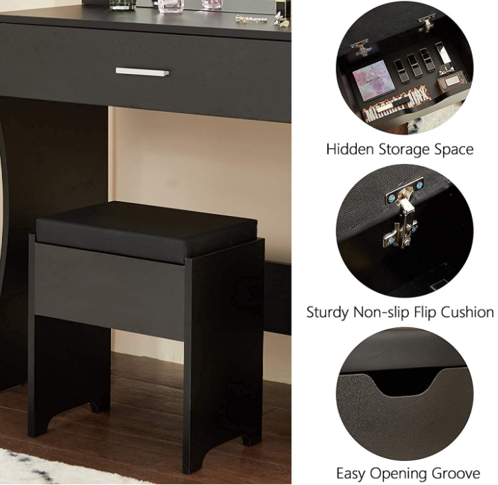 Vanity Table Set with Lighted Mirror - Makeup Vanity with Lights, Adjustable Brightness, Large Drawer Sturdy Wood Vanity, White