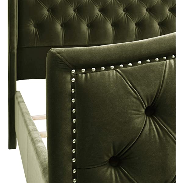 Jennifer Taylor Home Marcella Collection Queen Wingback Tufted Hand-Applied Nail Heads Upholstered Bed, Antique White Antique White Queen