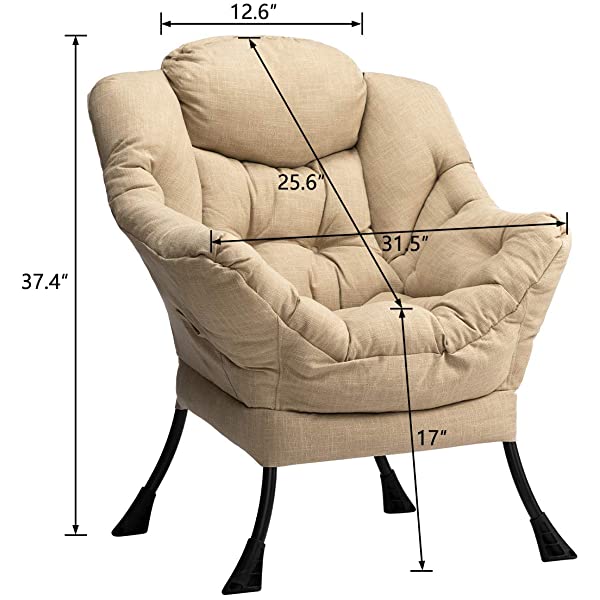AbocoFur Modern Large Cotton Fabric Lazy Chair，Accent Contemporary Lounge Chair, Single Steel Frame Leisure Sofa Chair with Armrests and A Side Pocket, Beige